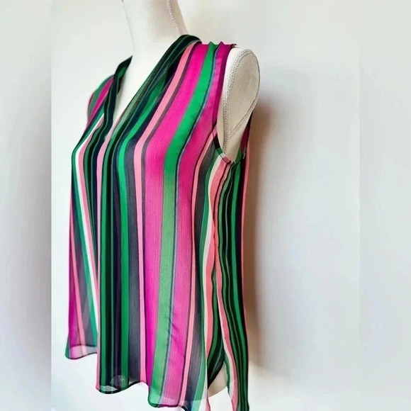 Anne Klein Women's Sleeveless Sheer Stripe Blouse Size 4 - Picture 4 of 7
